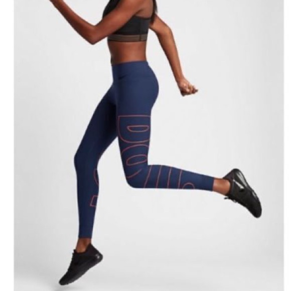 Nike Power Legend Training Leggings in Blue Coral JUST DO IT logo - Picture 2 of 7